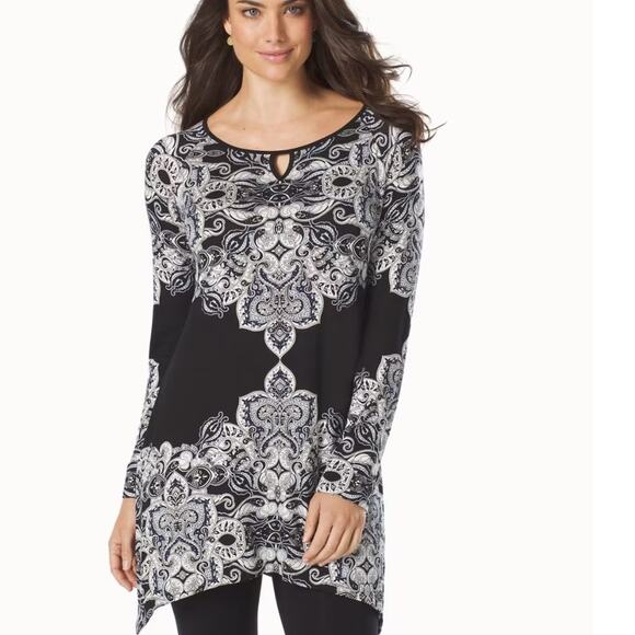 Soma Live Lounge Wear Scarf Hem Tunic Womens Large Escape Border Black Soft Top - Picture 1 of 9